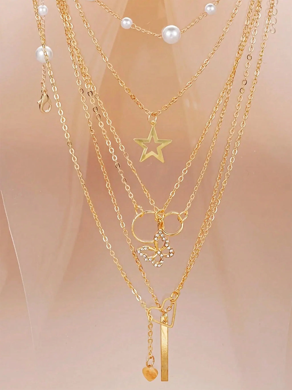 Conjunto de 86 peças elegantes de brincos de pérola, colar multicamadas, brincos de pino e anéis, conjunto de joias 4 em 1 para mulheres, uso diário, presente (sem caixa)